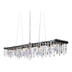 Antique Tribeca Black Steel and Crystal Industrial 12-Light Chandelier