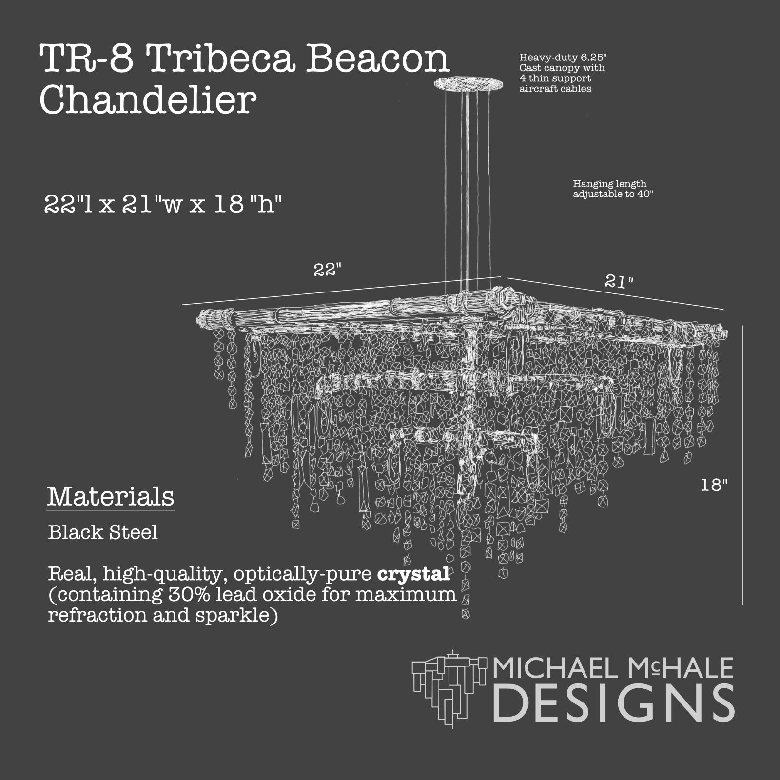 American Tribeca Black Steel and Crystal Industrial Beacon Chandelier For Sale