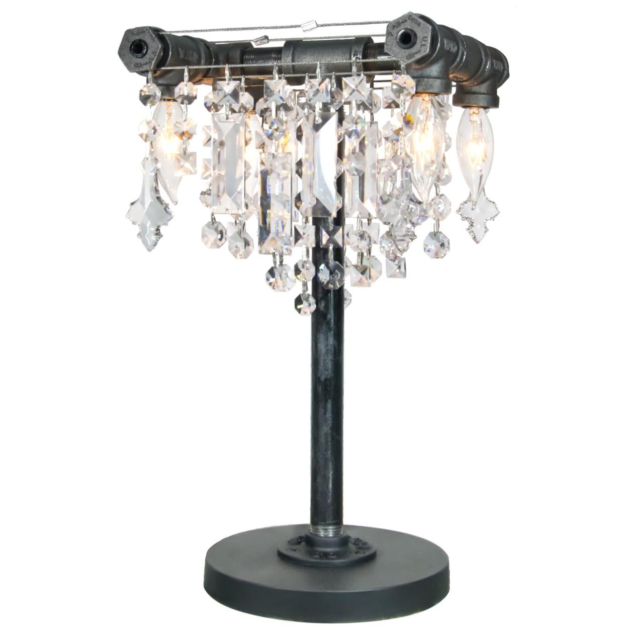 Tribeca Black Steel and Crystal Industrial Desk Lamp