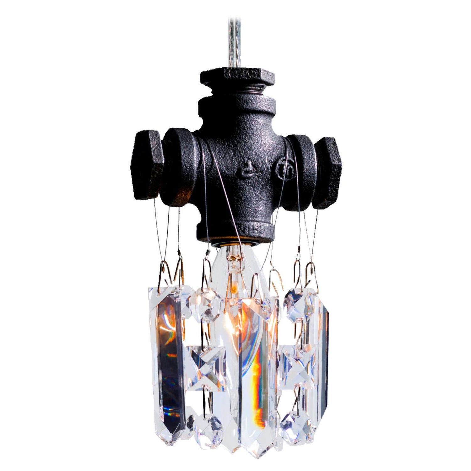 Tribeca Black Steel and Crystal Industrial Chandelier Pendant '3 Bulb' For  Sale at 1stDibs