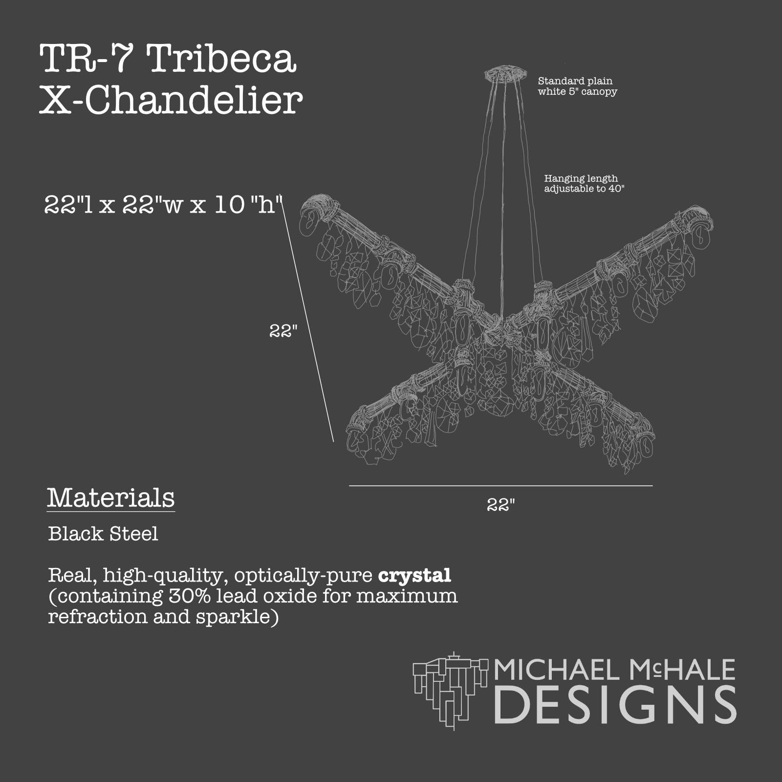 Contemporary Tribeca Black Steel and Crystal Industrial X-Chandelier Pendant For Sale