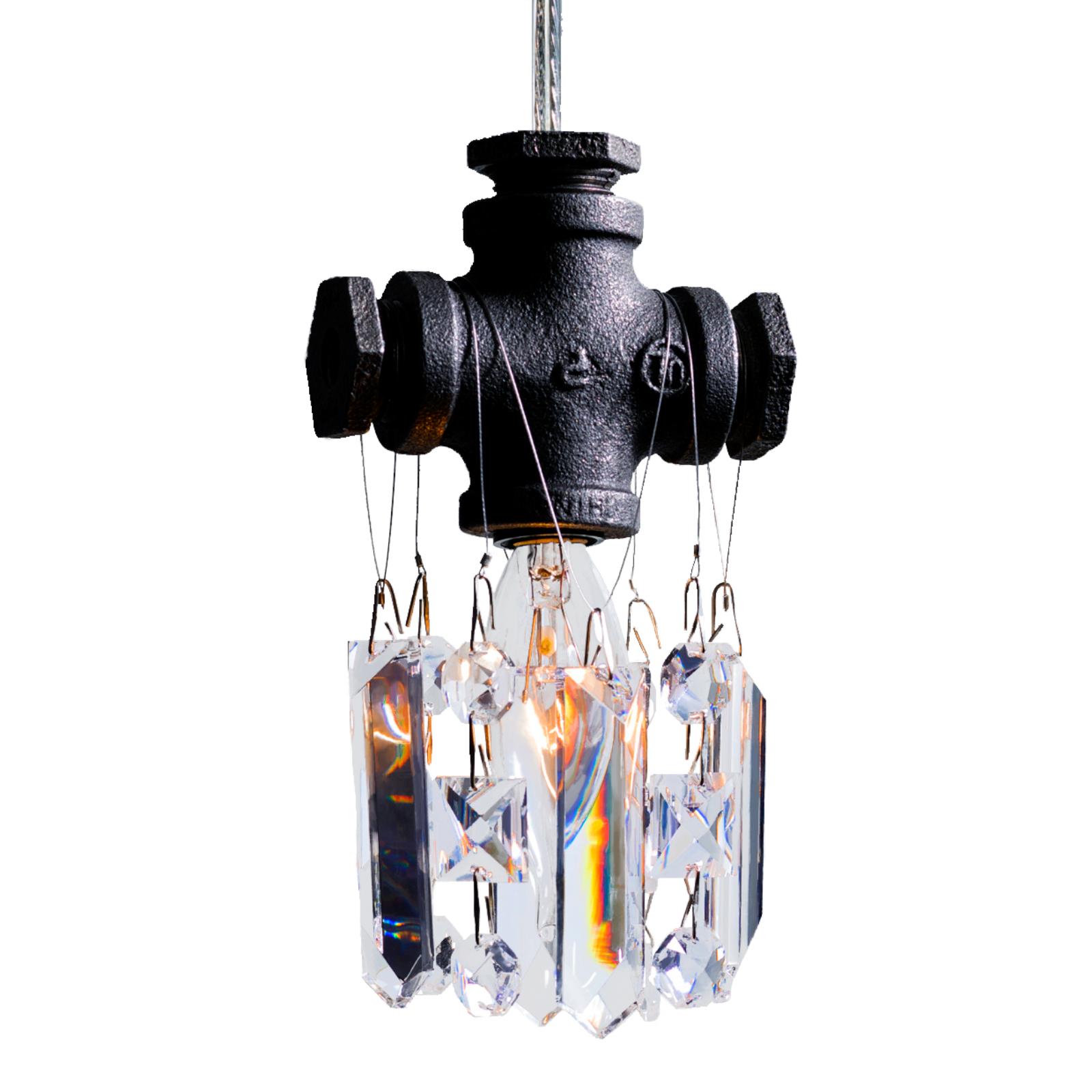 Tribeca Chandelier Pendant, Single Bulb, by Michael McHale.
Dimensions: D 3.8 x W 11.5 x H 12.7 cm.
Materials: steel, optically-pure gem-cut crystal.

1 x candelabra base CA7 bulb, either incandescent or LED

All our lamps can be wired