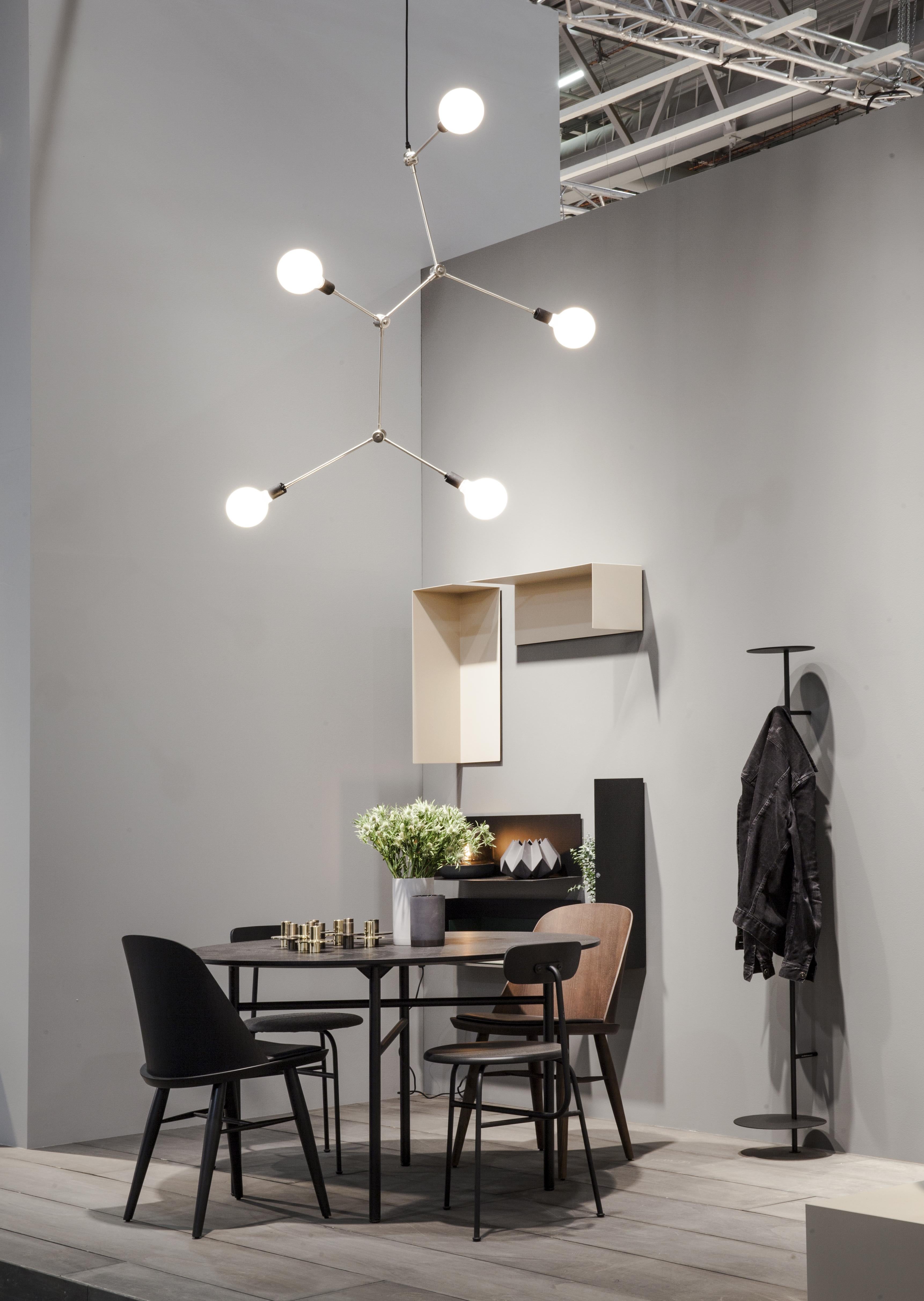 Scandinavian Modern Tribeca Harrison Chandelier, Black, UL and Five TR Shiny Bulbs Set For Sale