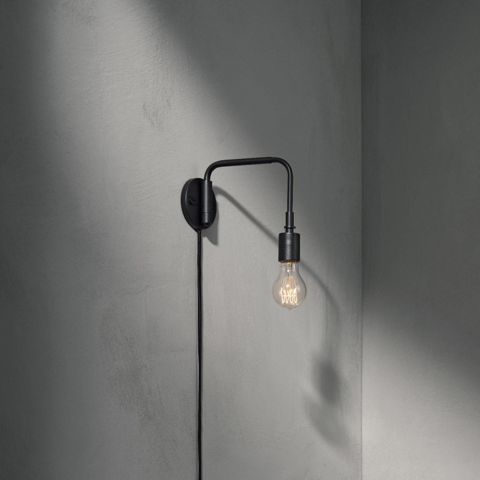 Brushed Tribeca Staple Wall Lamp, Black, and one TR Matte Bulb For Sale