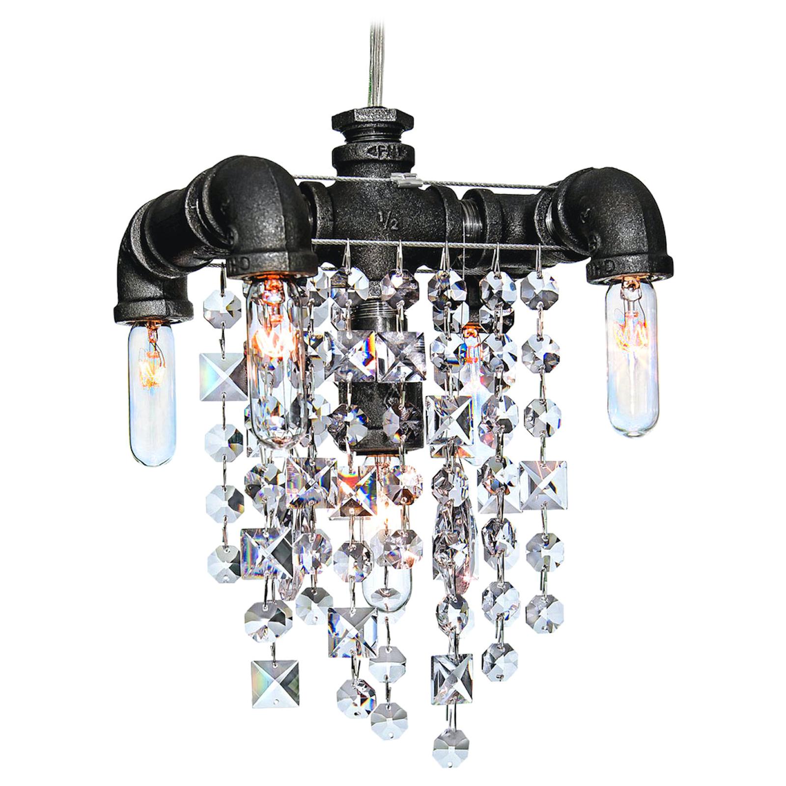 Tribeca Steel and Crystal Industrial Chandelier Small 5-Light Chandelier
