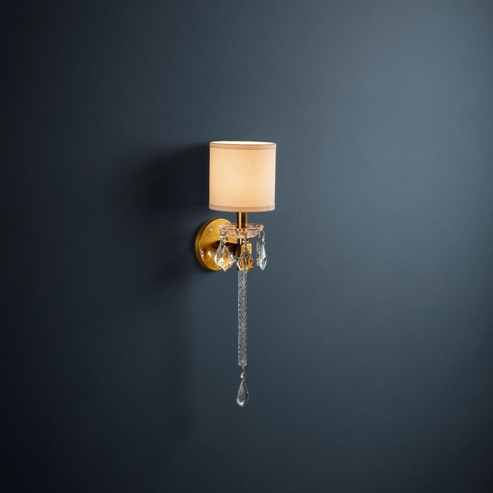 Glass Wall LIght by Aver
Dimensions: W 15 x D 15 x H 57 cm
Materials: Natural rocks, high-quality cut crystals, jewelry chains, hand blown glass, other.

Aver Design offers a possibility to really differentiate an interior project through decorative