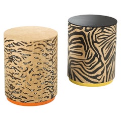 Triboo Tiger B Orange Stool in Madrona Root and Lacquered Plinth