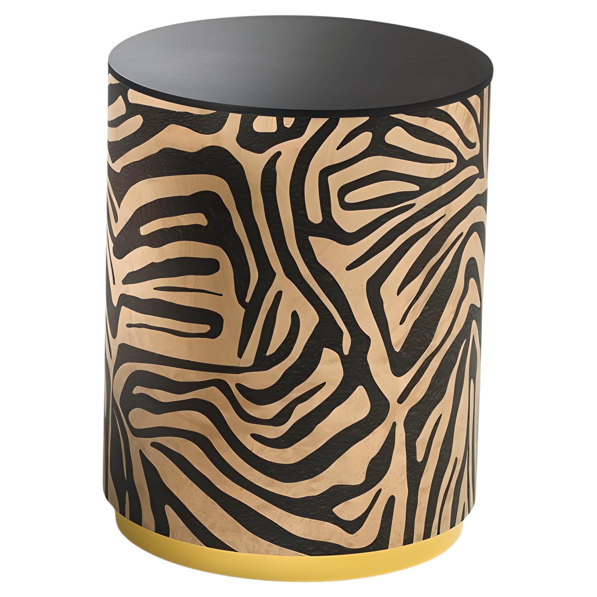Triboo Zebra B Stool in American Walnut and Lacquered top For Sale