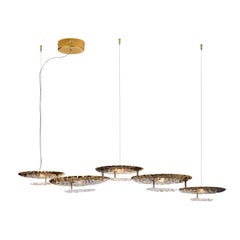 Tribù suspension lamp with glossy antique gold metal finish