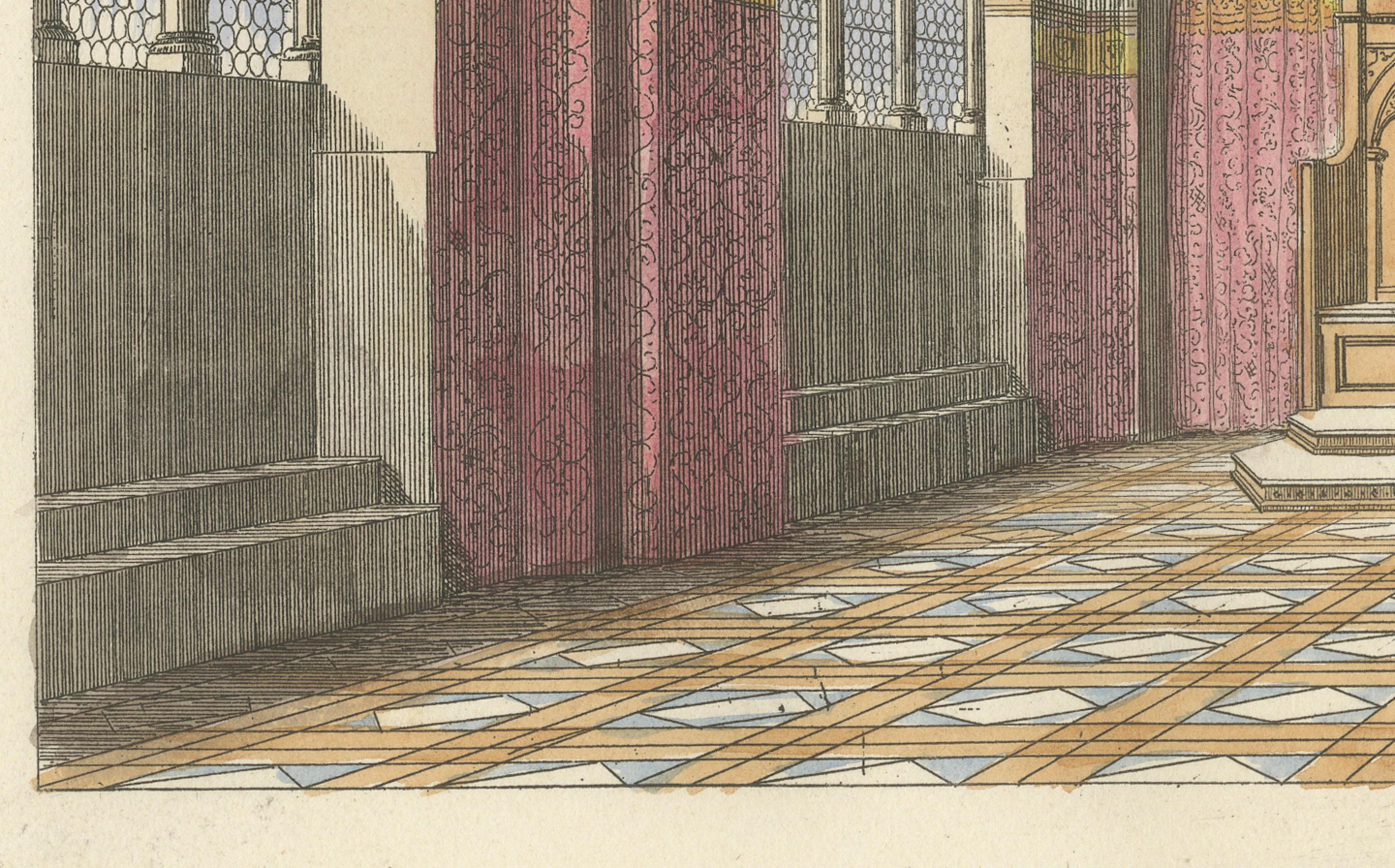 French Tribunal di Balia Interior with Gothic Vaulting and Frescoed Wall Frieze - 1845 For Sale