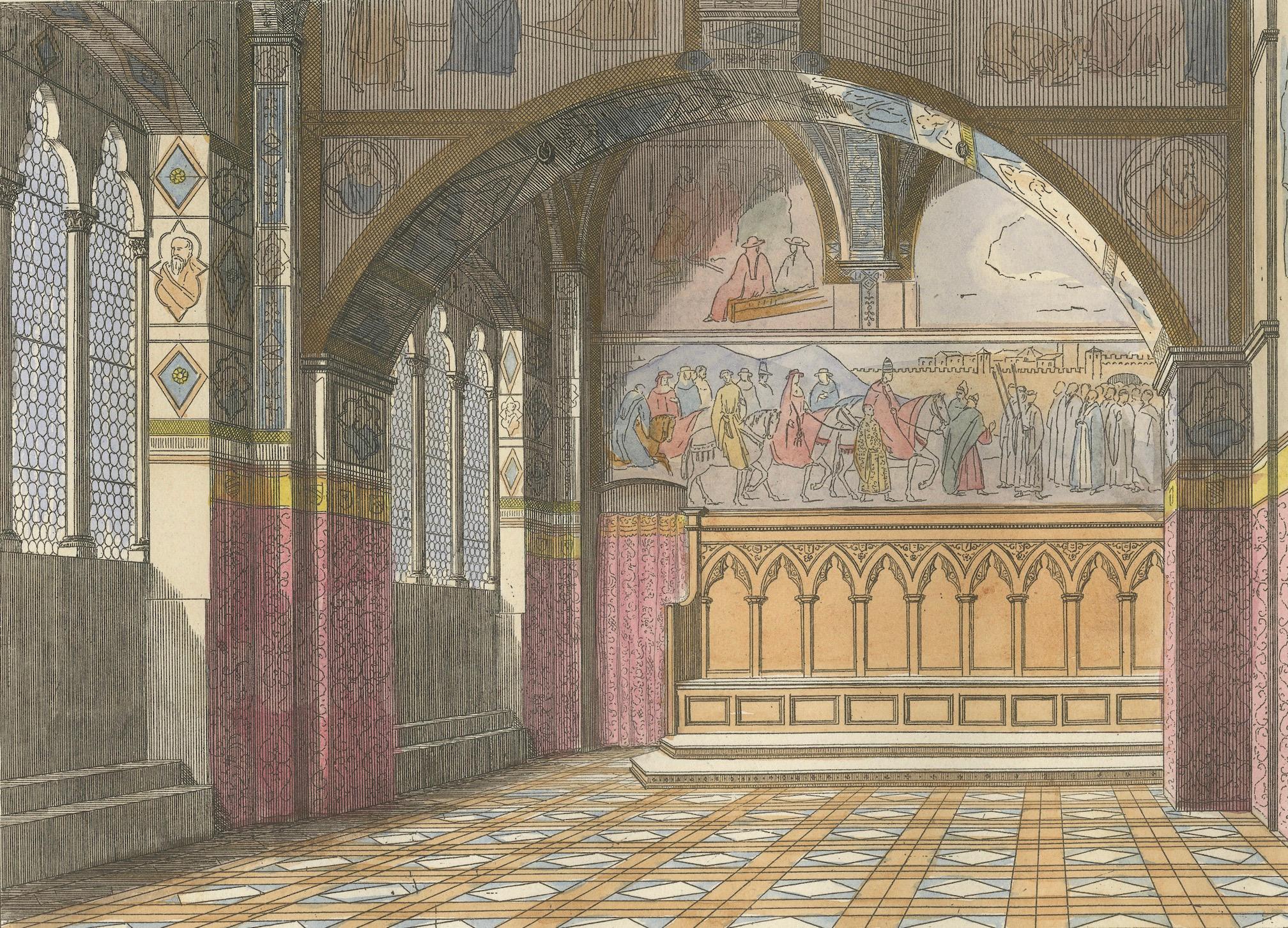 Tribunal di Balia Interior with Gothic Vaulting and Frescoed Wall Frieze - 1845 In Good Condition For Sale In Langweer, NL