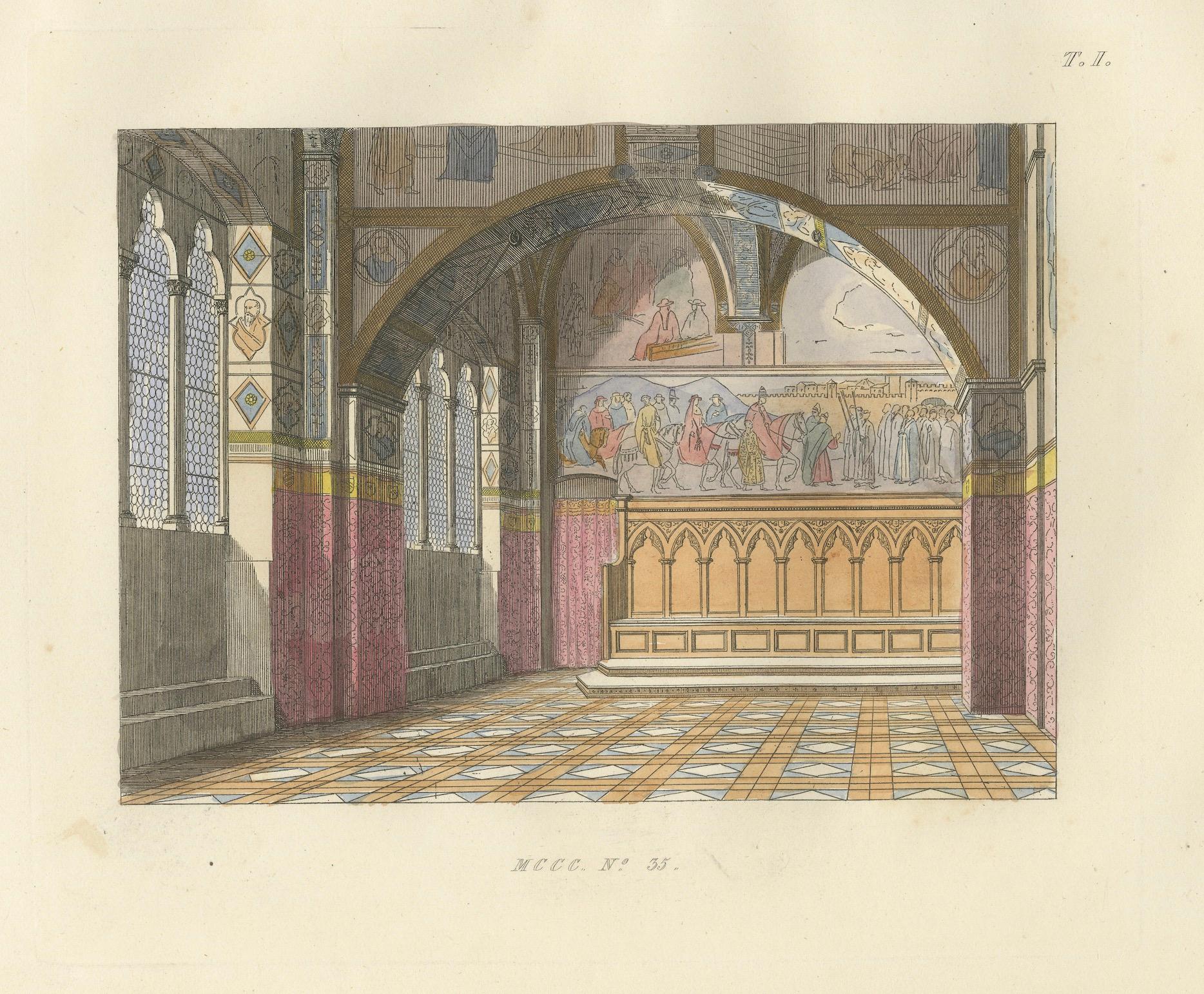 19th Century Tribunal di Balia Interior with Gothic Vaulting and Frescoed Wall Frieze - 1845 For Sale