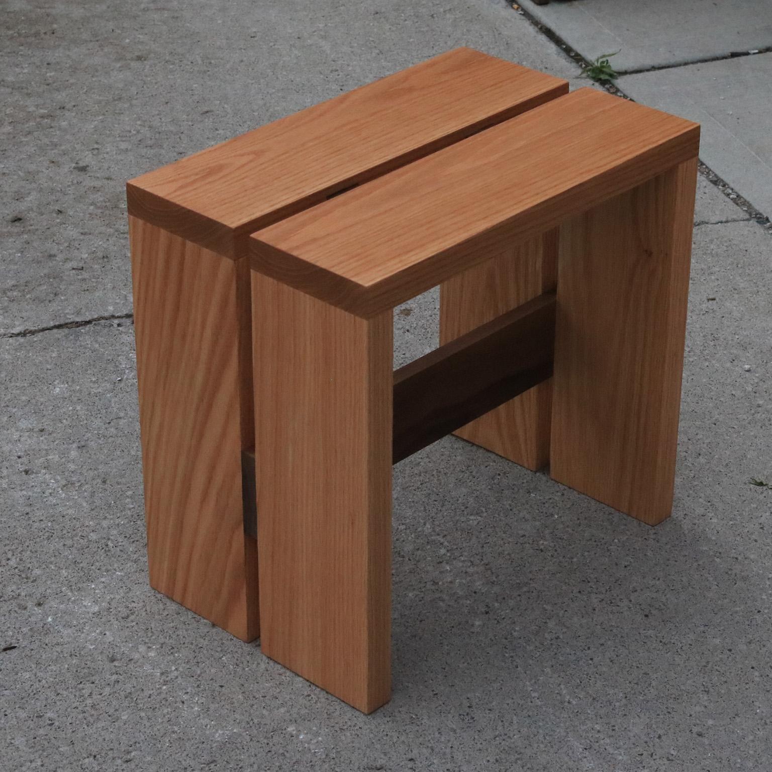 Canadian Tribute solid oak and walnut side table or stool For Sale