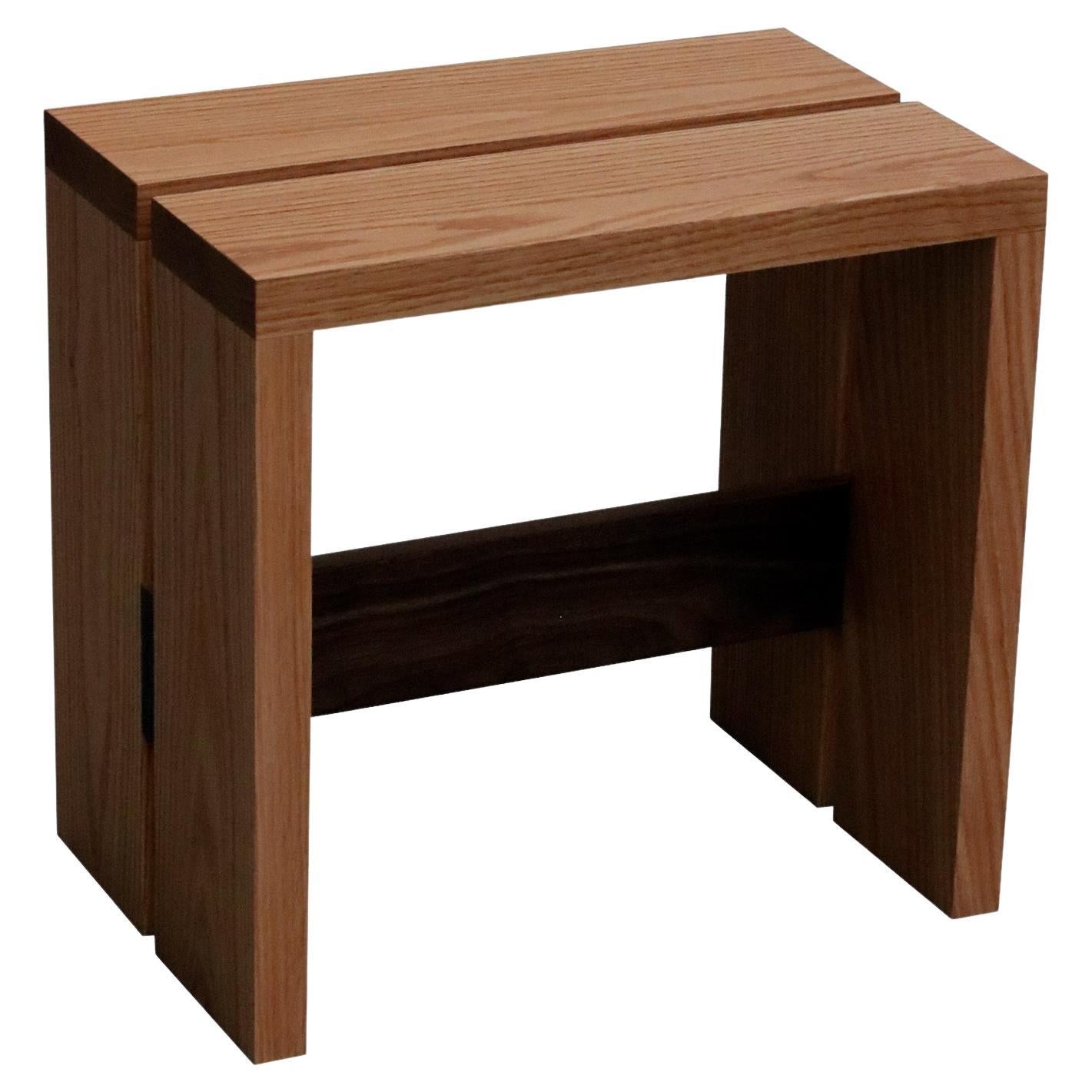 Tribute solid oak and walnut side table or stool For Sale