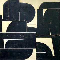 Peinture Noir et Parchemin I - Milieu du Siècle, collage, beige, noir, blanc, moderne