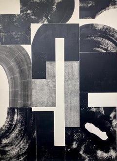 Black on Creme II- Abstract Painting Black, tan, Mid century modern, bold