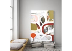 "Modern Nature"- Abstract Painting Black, red, green, mcm, mid century, white