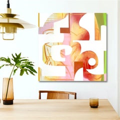 Race for Pinks Painting- pink, red, green, mcm, orange, yellow, mid century