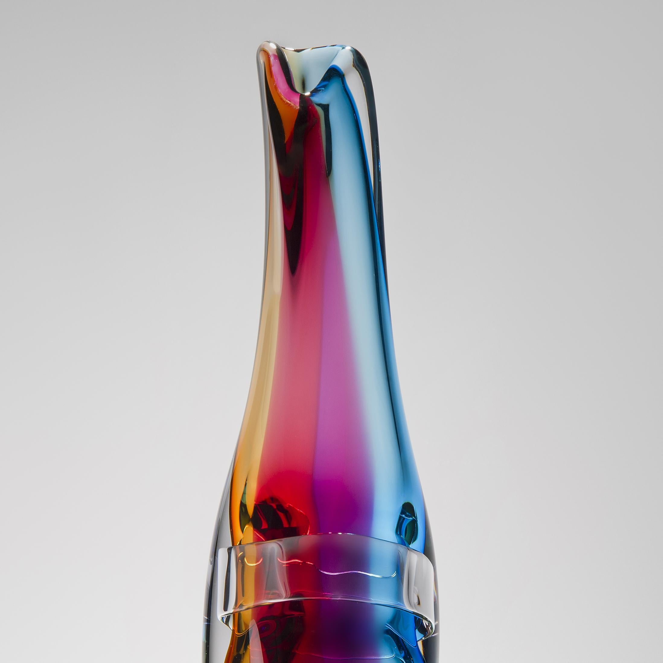 British Tricolarial 18, a Unique Amber, Red, Purple & Blue Glass Vase by Vic Bamforth