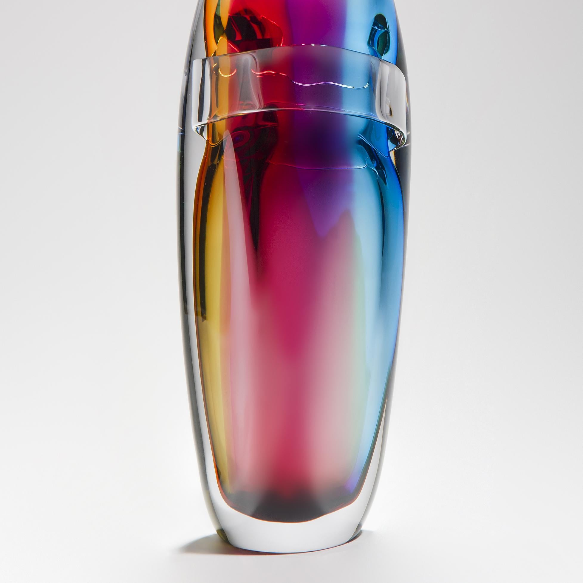 Hand-Crafted Tricolarial 18, a Unique Amber, Red, Purple & Blue Glass Vase by Vic Bamforth