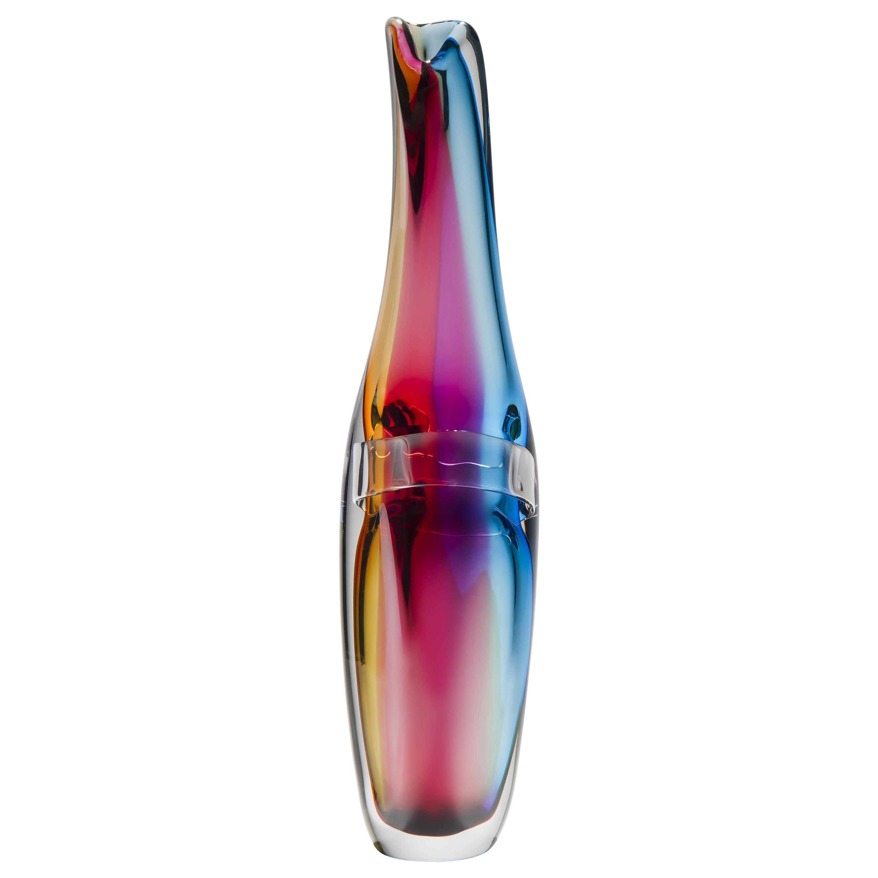 Tricolarial 18, a Unique Amber, Red, Purple & Blue Glass Vase by Vic Bamforth