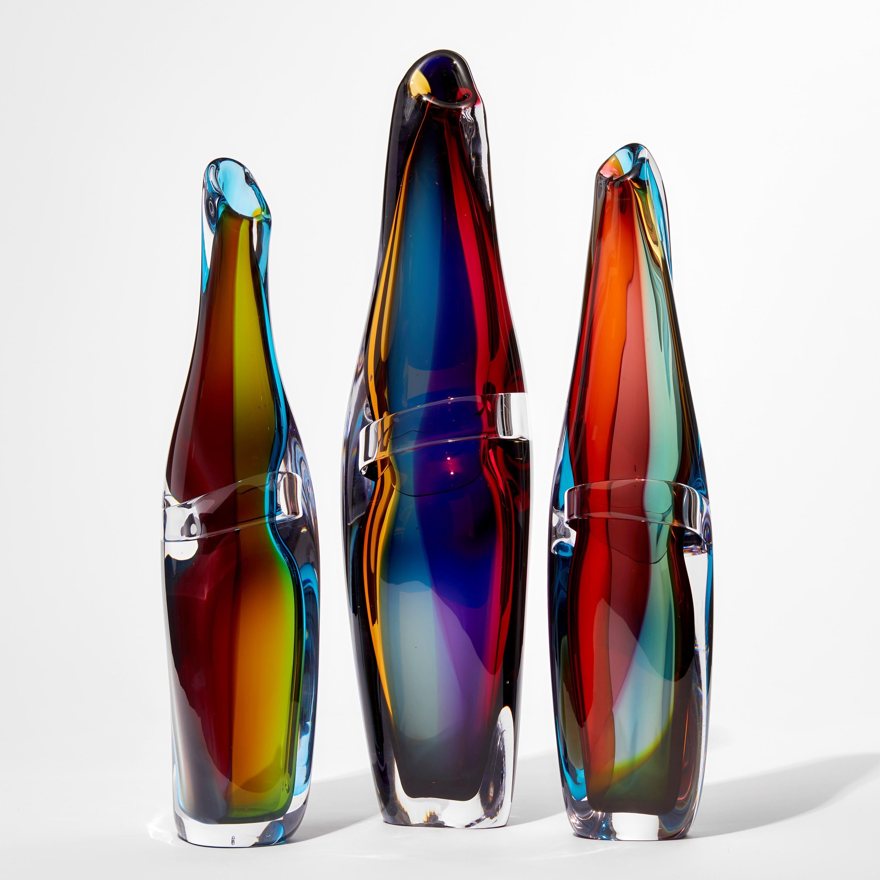 British Tricolarial 37, a Unique Amber, Red, Purple & Blue Glass Vase by Vic Bamforth For Sale