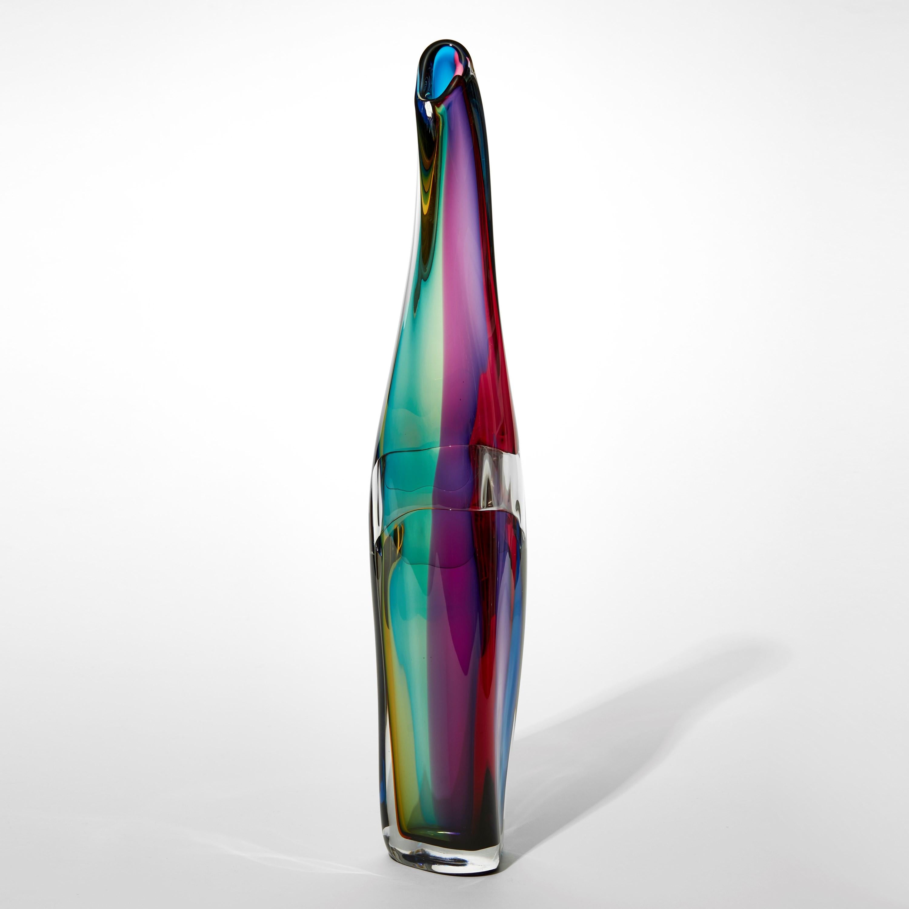 British Tricolarial 42, a green, purple & red fluid handblown glass vase by Vic Bamforth For Sale