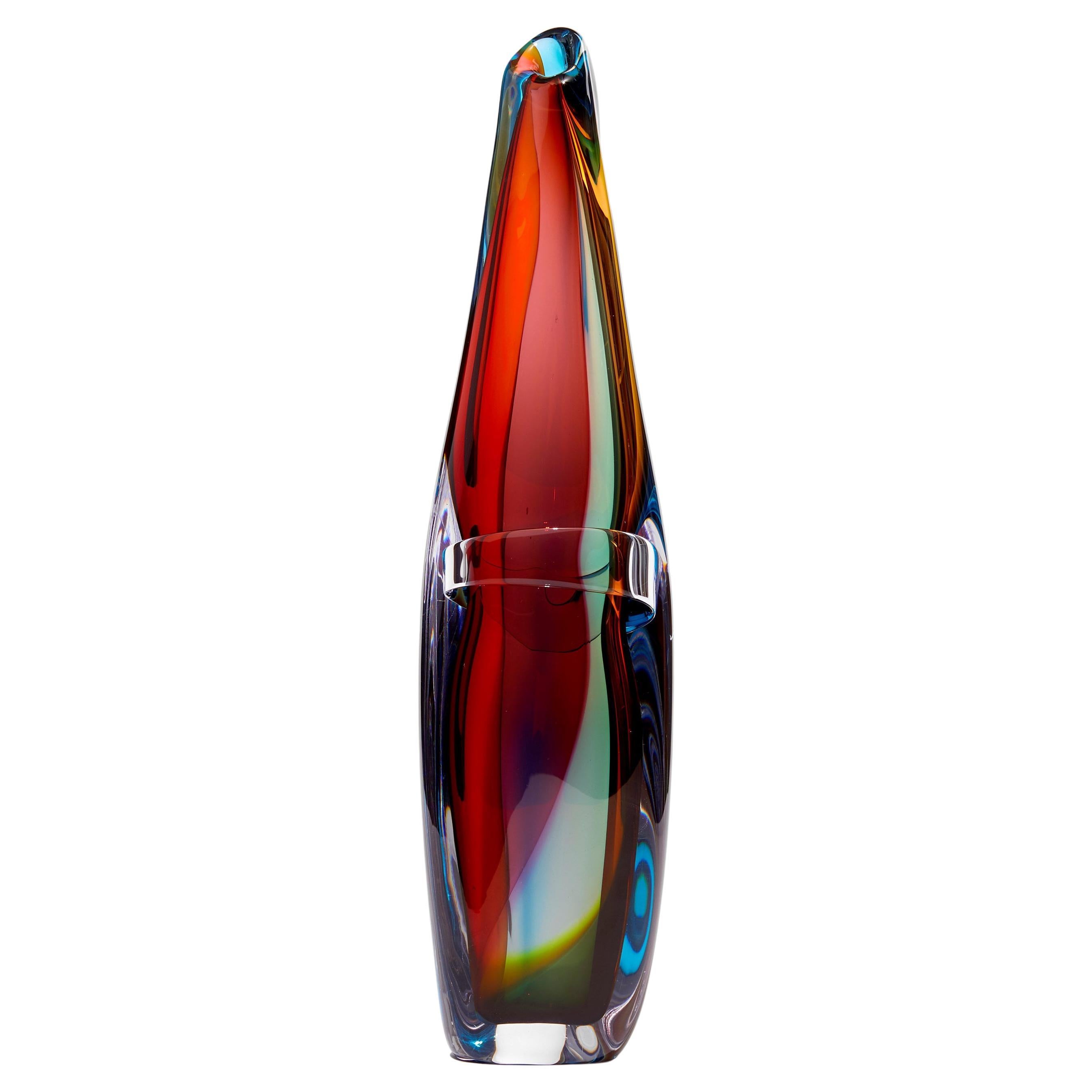 Tricolarial 50, a Unique Red, Purple, Blue & Green Glass Vase by Vic Bamforth