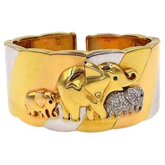 Tricolor 18K Gold Diamond Elephant Cuff Bracelet