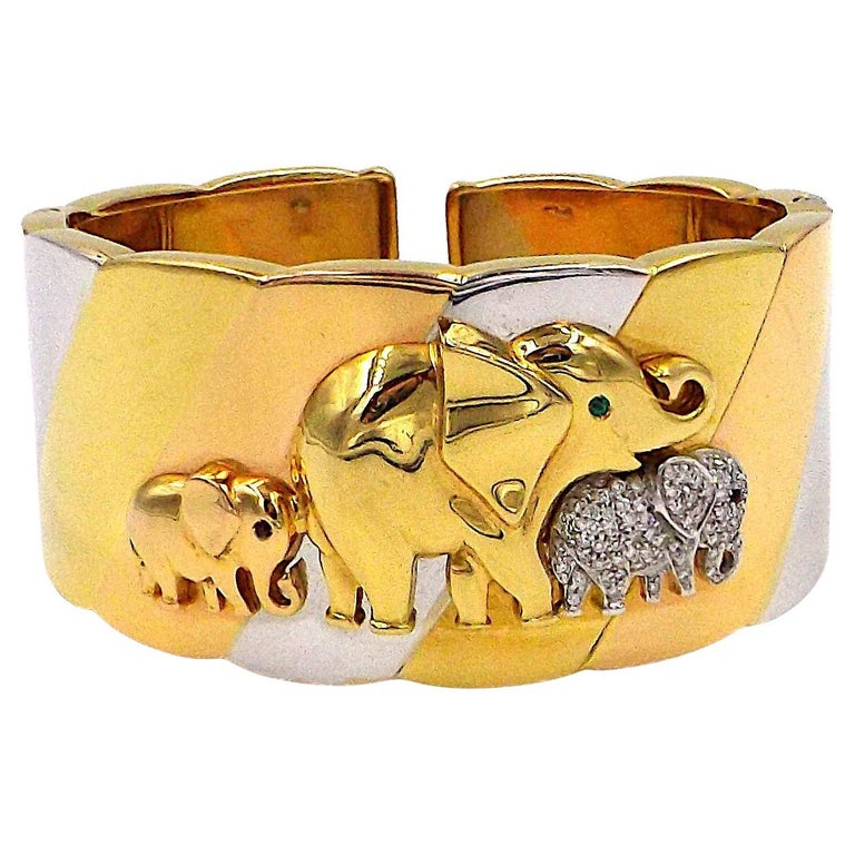 Vintage CHANEL Gold Toned Resin Cuff Bracelet Elephant Clover Tweed For  Sale at 1stDibs