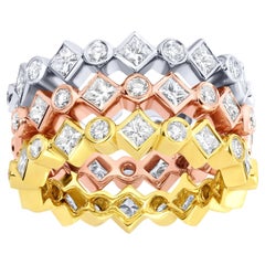 Tricolor Eternity Diamond Band Ring 3.17 Carats 18K Gold