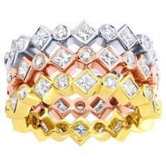 Tricolor Eternity Diamond Band Ring 3.17 Carats 18K Gold