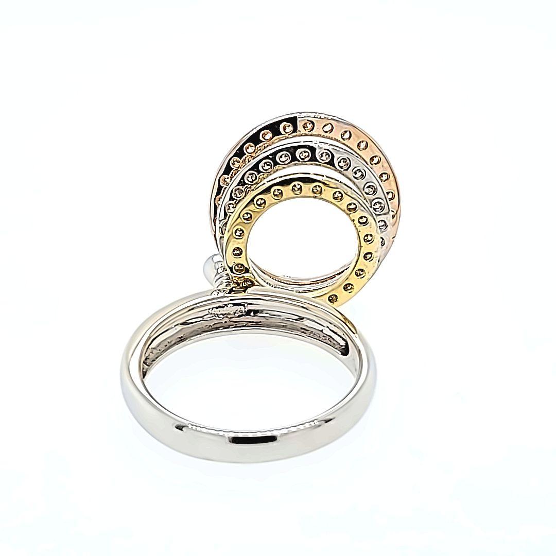 Round Cut Tricolor Gold and Diamond Spinner Ring For Sale