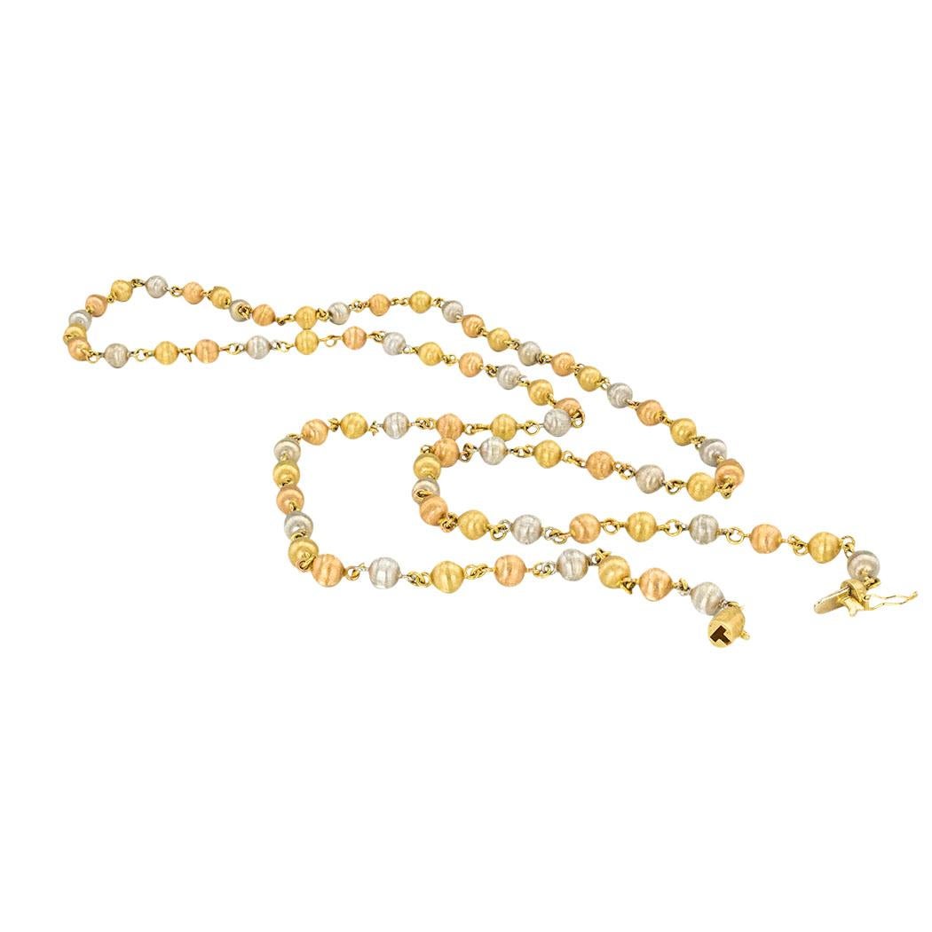 Lange dreifarbige Goldperlen-Halskette 1