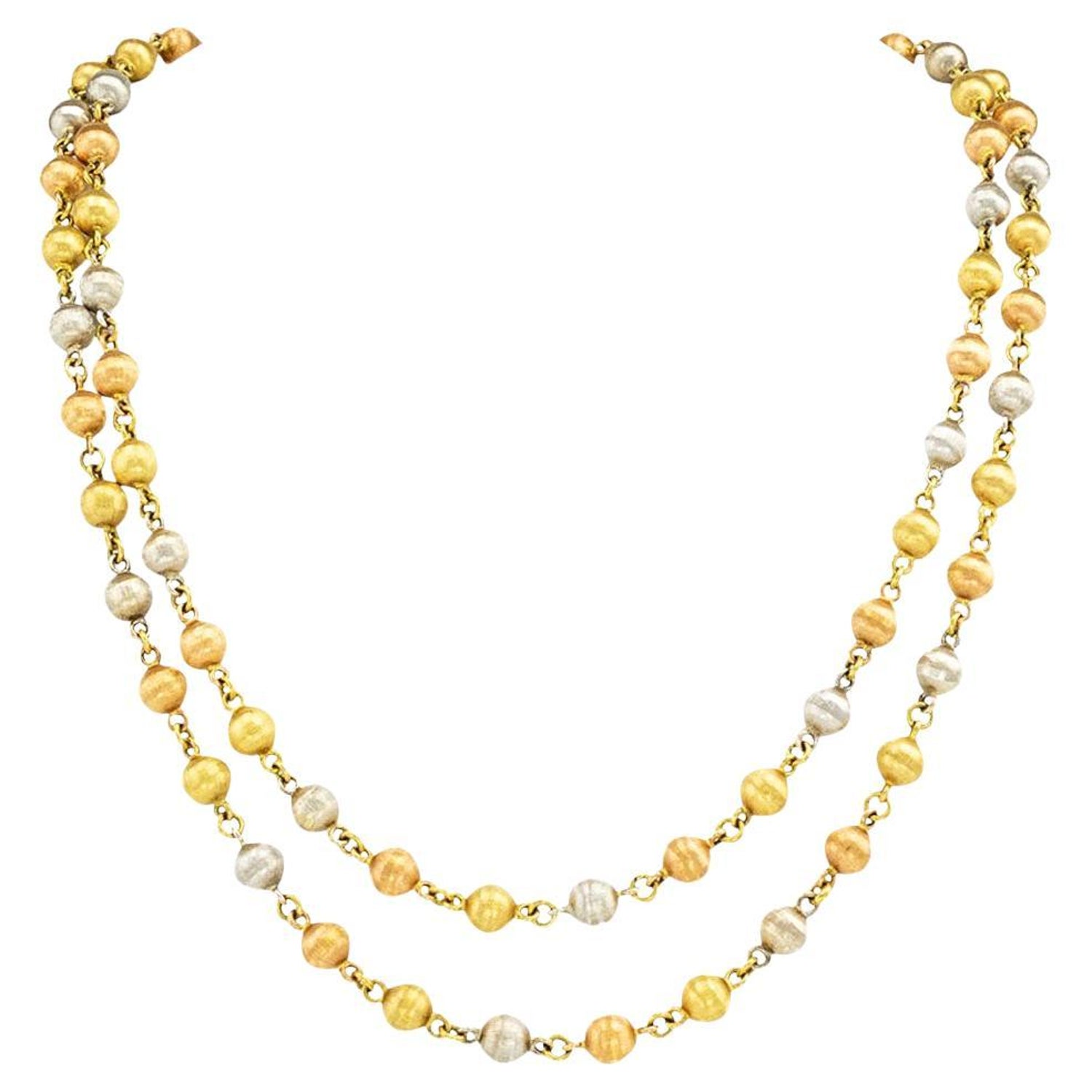 Tricolor Gold Bead Long Necklace at 1stDibs