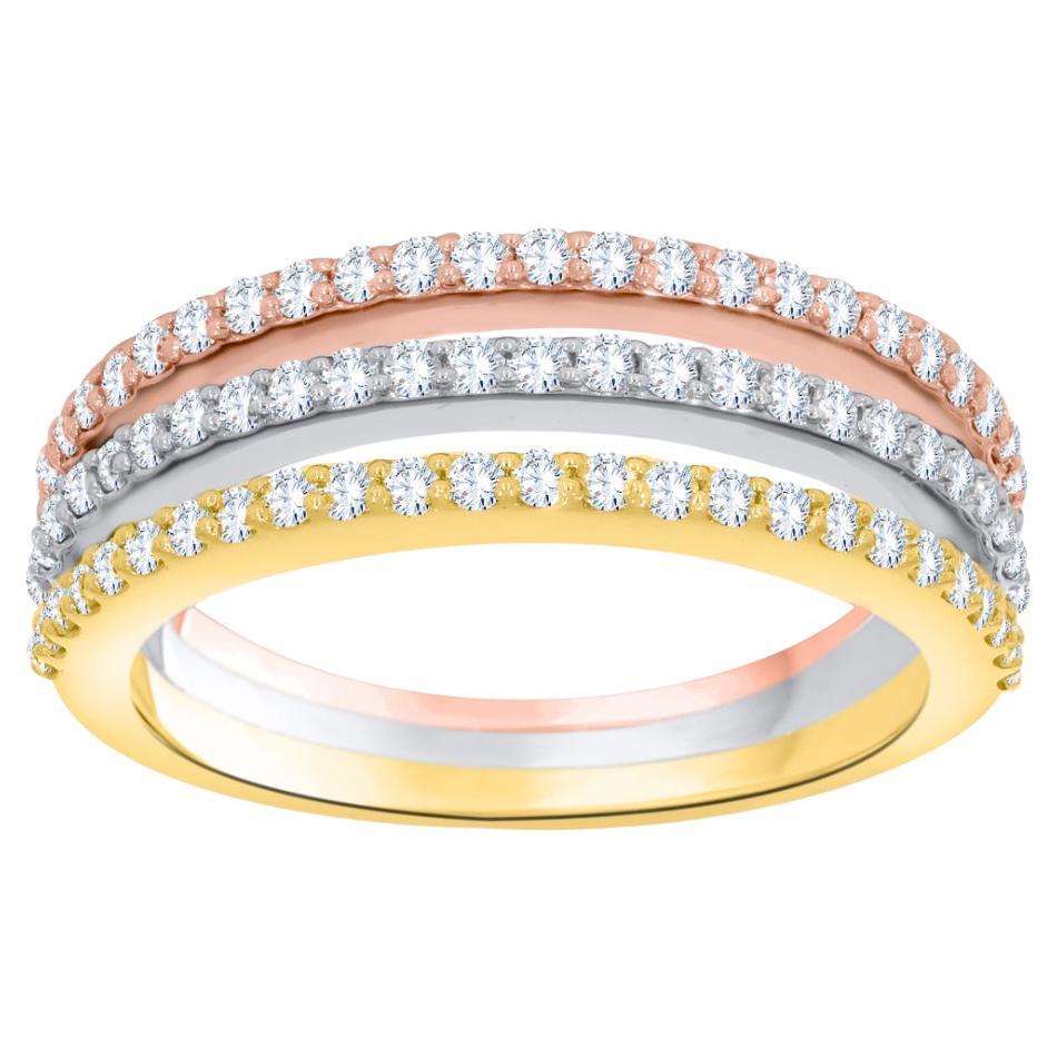 Tricolor Gold Diamond Eternity Band Ring 0.94 Carats E-F VVS-VS For Sale