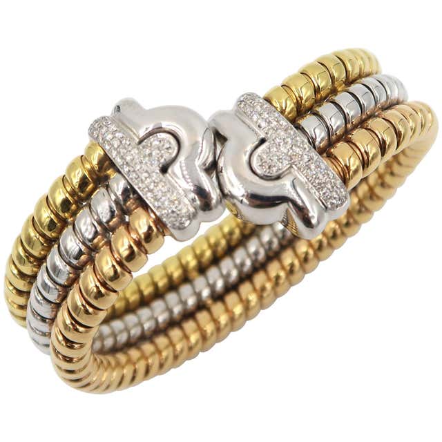 Salavetti Pave Diamond Gold Bangle Bracelet For Sale at 1stDibs