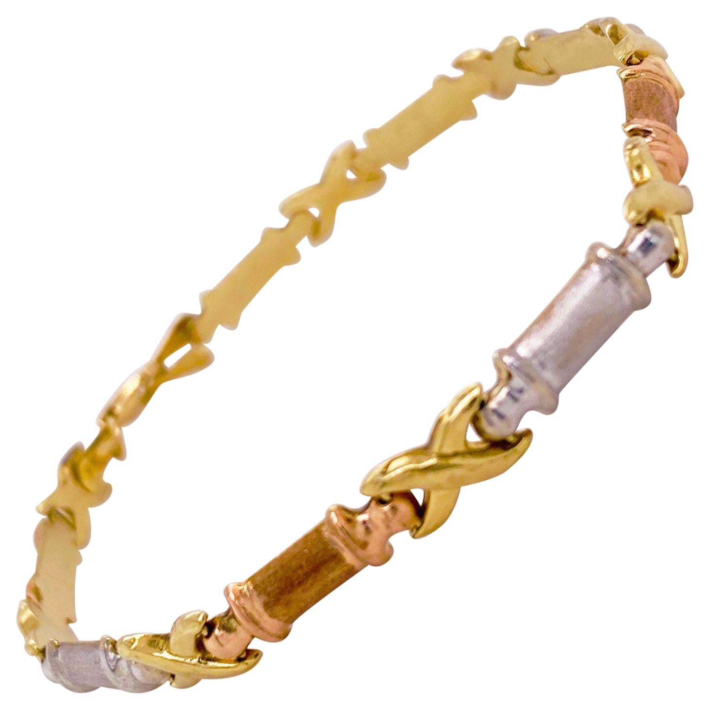 Bracelet infini tricolore, or massif jaune, or blanc et or rose en vente
