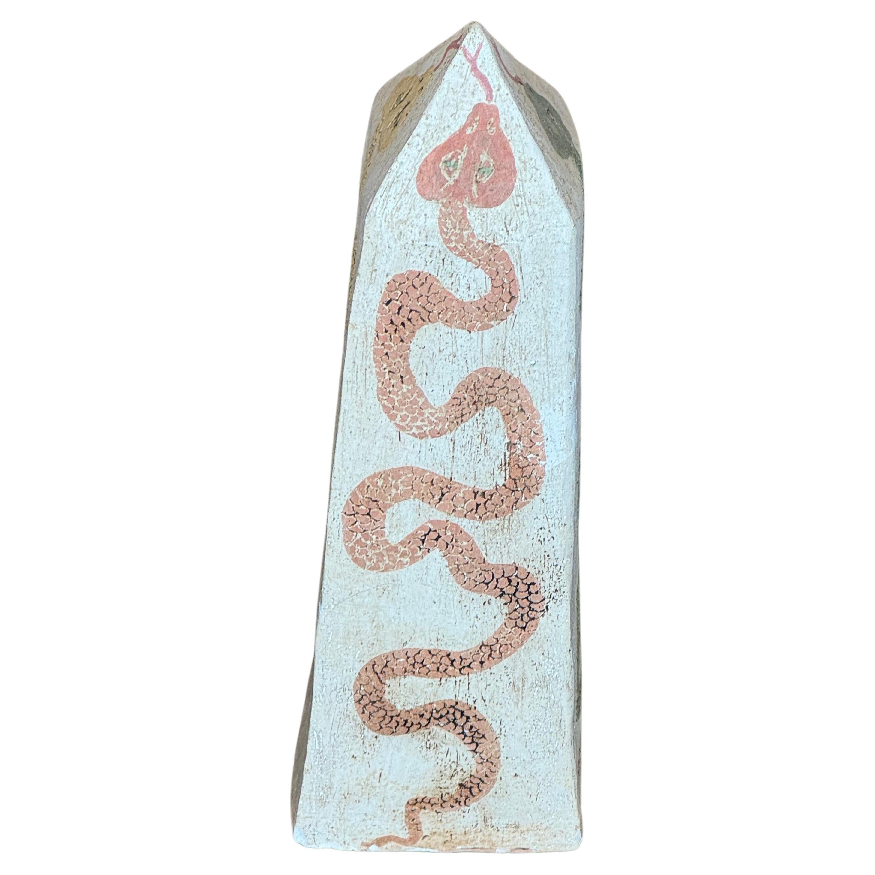 Tricolor Mid Century Clay Serpent Obelisk For Sale