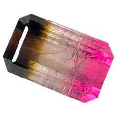 Gema suelta de turmalina tricolor natural «parti» de 1,40 quilates, corte esmeralda, para anillo