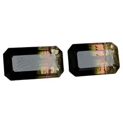 Tricolor Natürliche Turmalin-Edelsteine 11.95 Karat im Smaragdschliff  Ohrringe, Schmuck