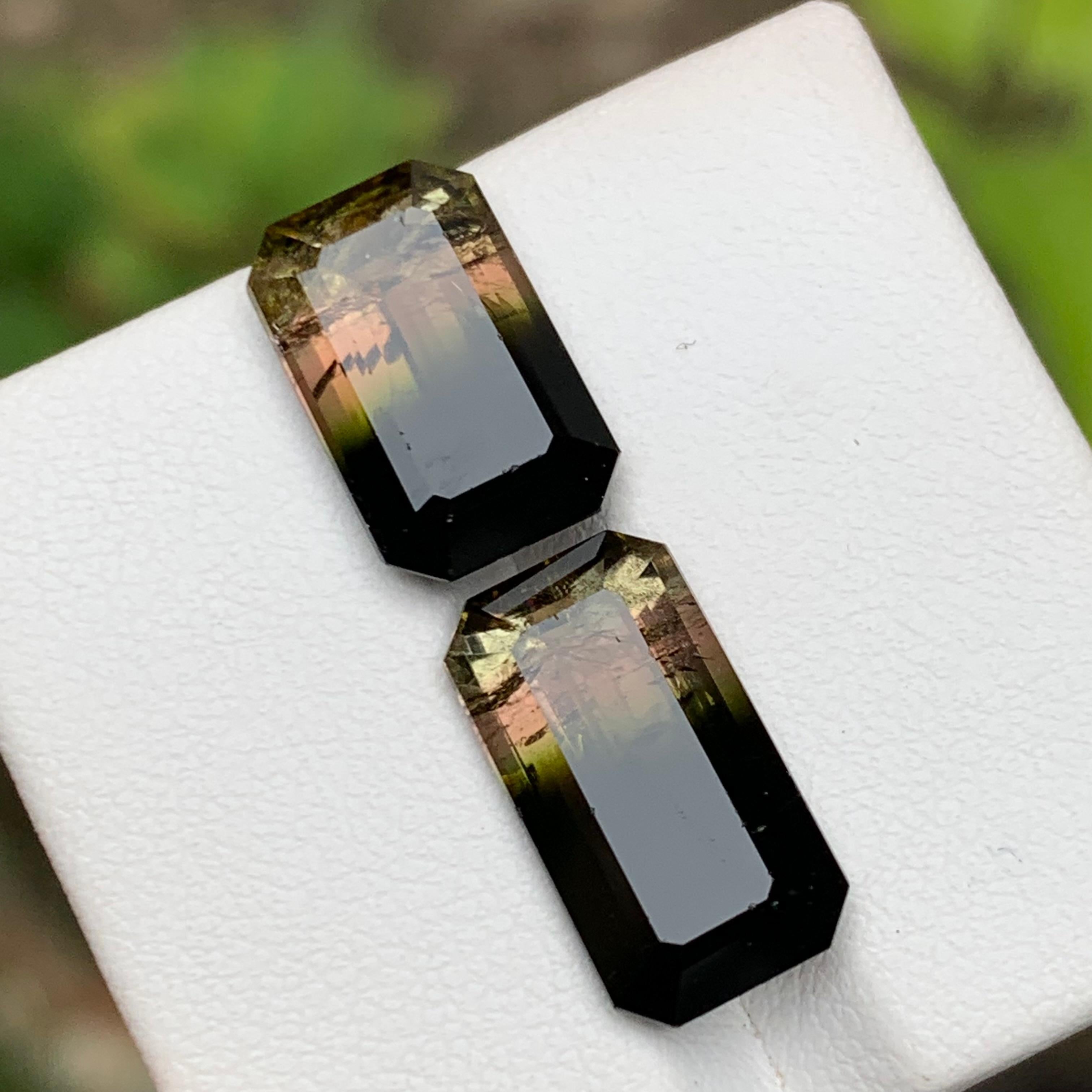 Taille émeraude Pierres précieuses tourmaline naturelle tricolore taille émeraude 11.95 carats  Boucles d'oreilles, Bijoux en vente