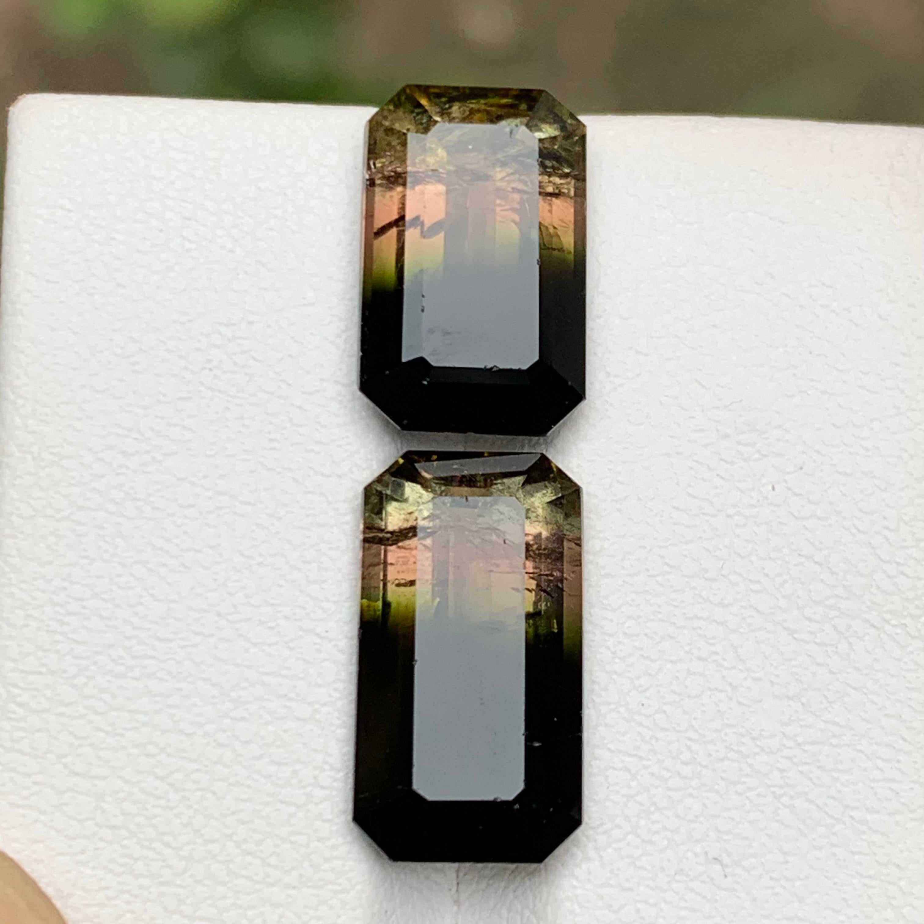 Pierres précieuses tourmaline naturelle tricolore taille émeraude 11.95 carats  Boucles d'oreilles, Bijoux Neuf - En vente à Peshawar, PK