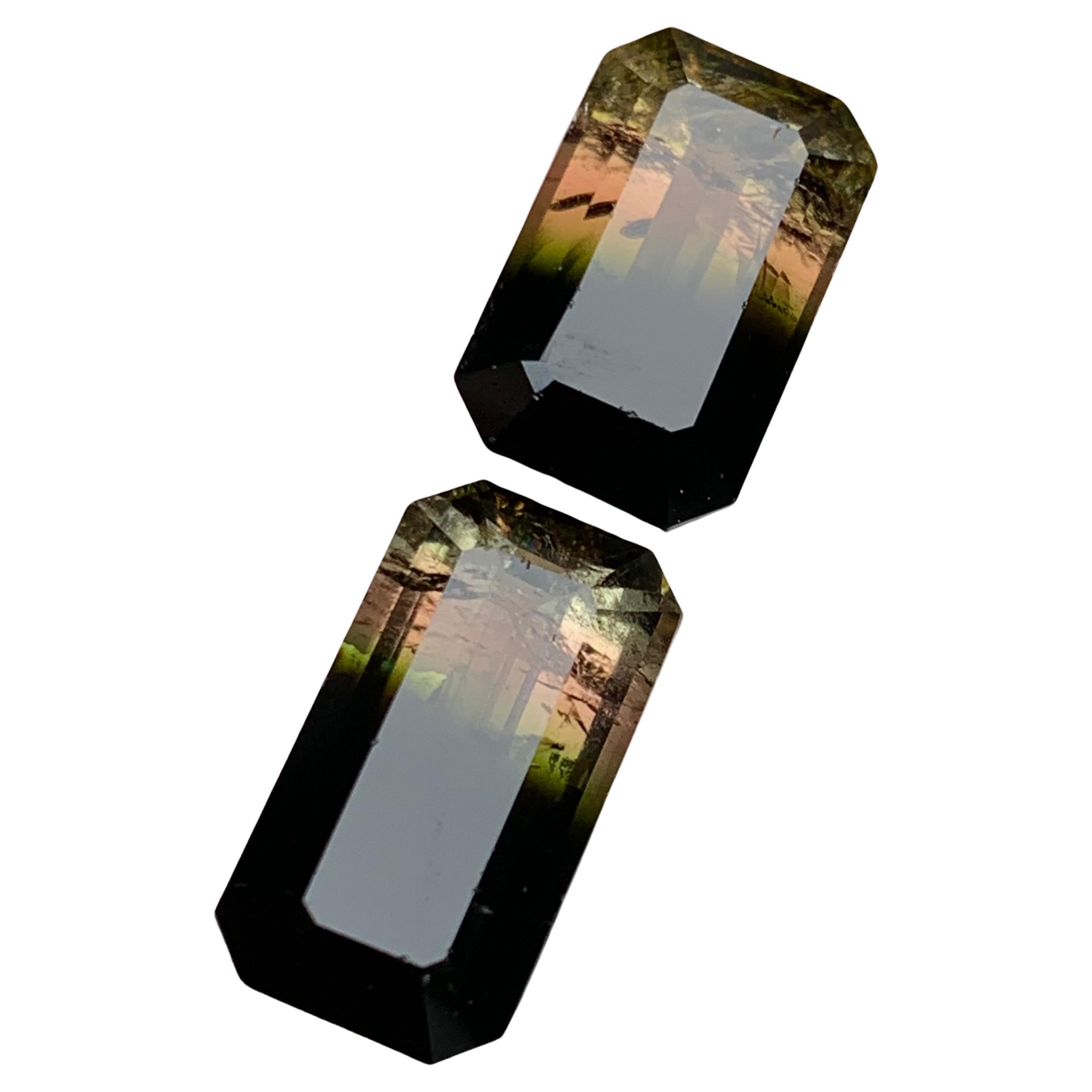 Tricolor Turmalina Natural Piedras Preciosas 11.95 Ct Corte Esmeralda  Pendientes, Joyas