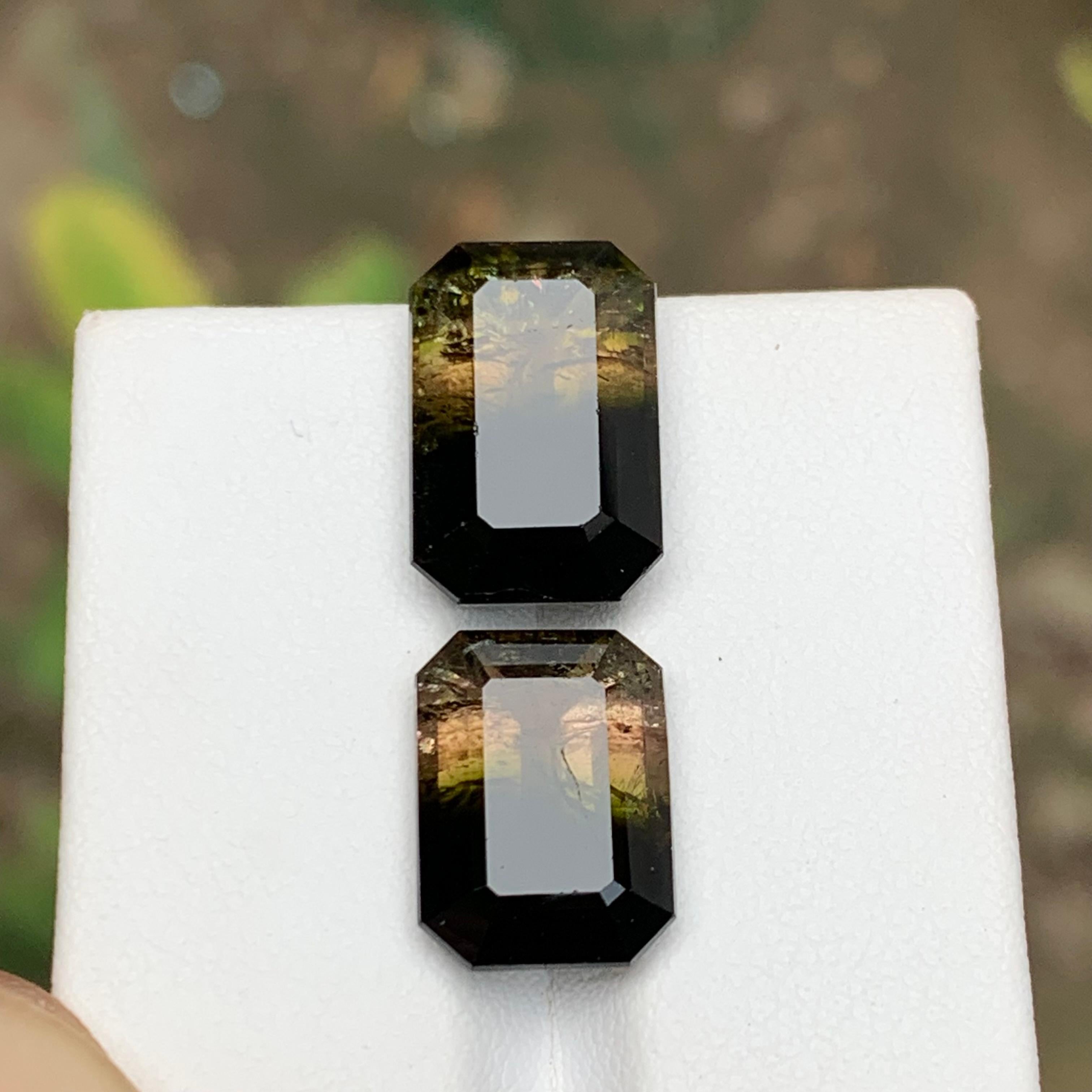 Tricolor Turmalina Natural Piedras Preciosas 15.90 Ct Corte Esmeralda  Pendientes, Joyas en venta 4