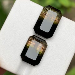 Tricolor Natural Tourmaline Gemstones 15.90 Ct Emerald Cut  Earrings, Jewelry
