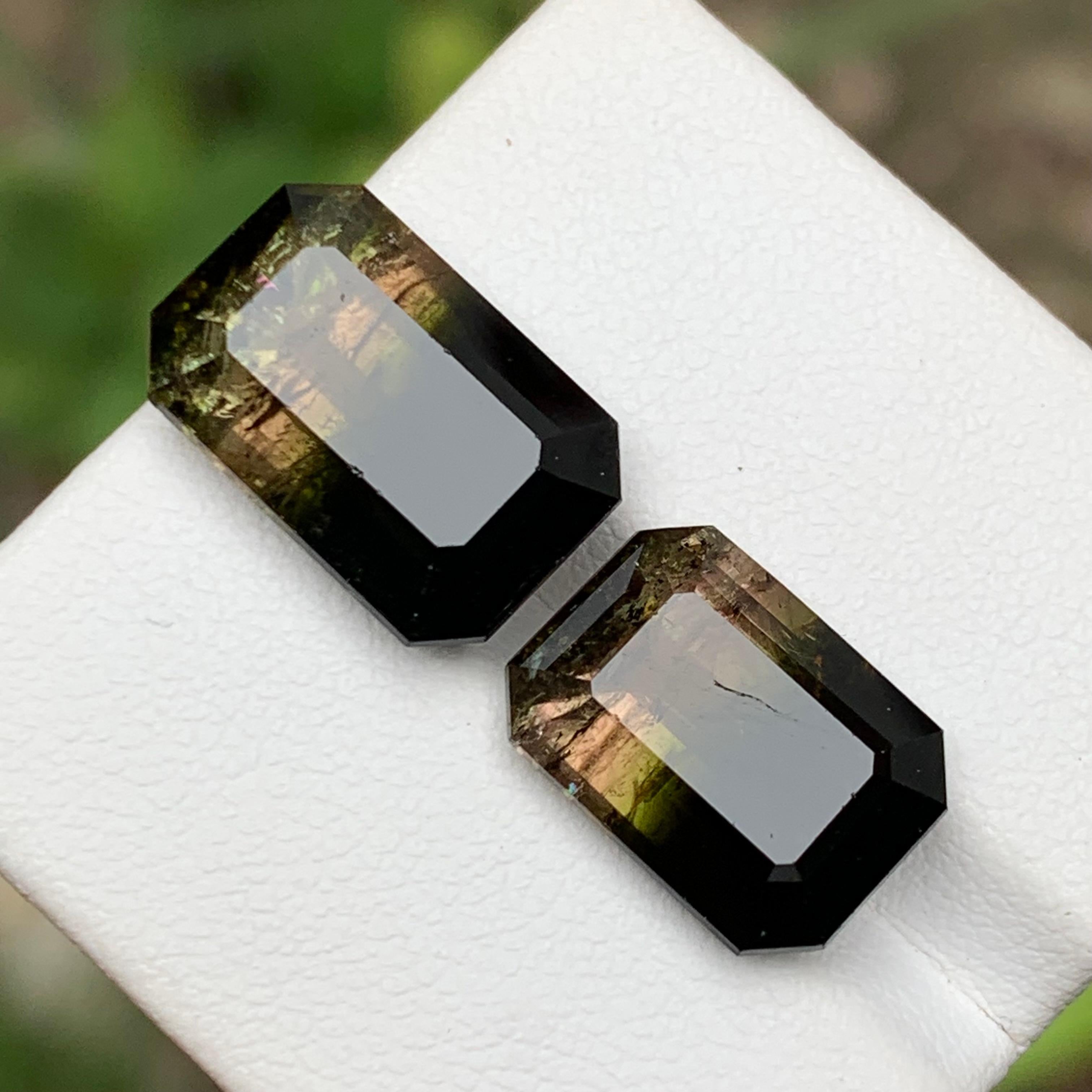 Tricolor Turmalina Natural Piedras Preciosas 15.90 Ct Corte Esmeralda  Pendientes, Joyas Contemporáneo en venta