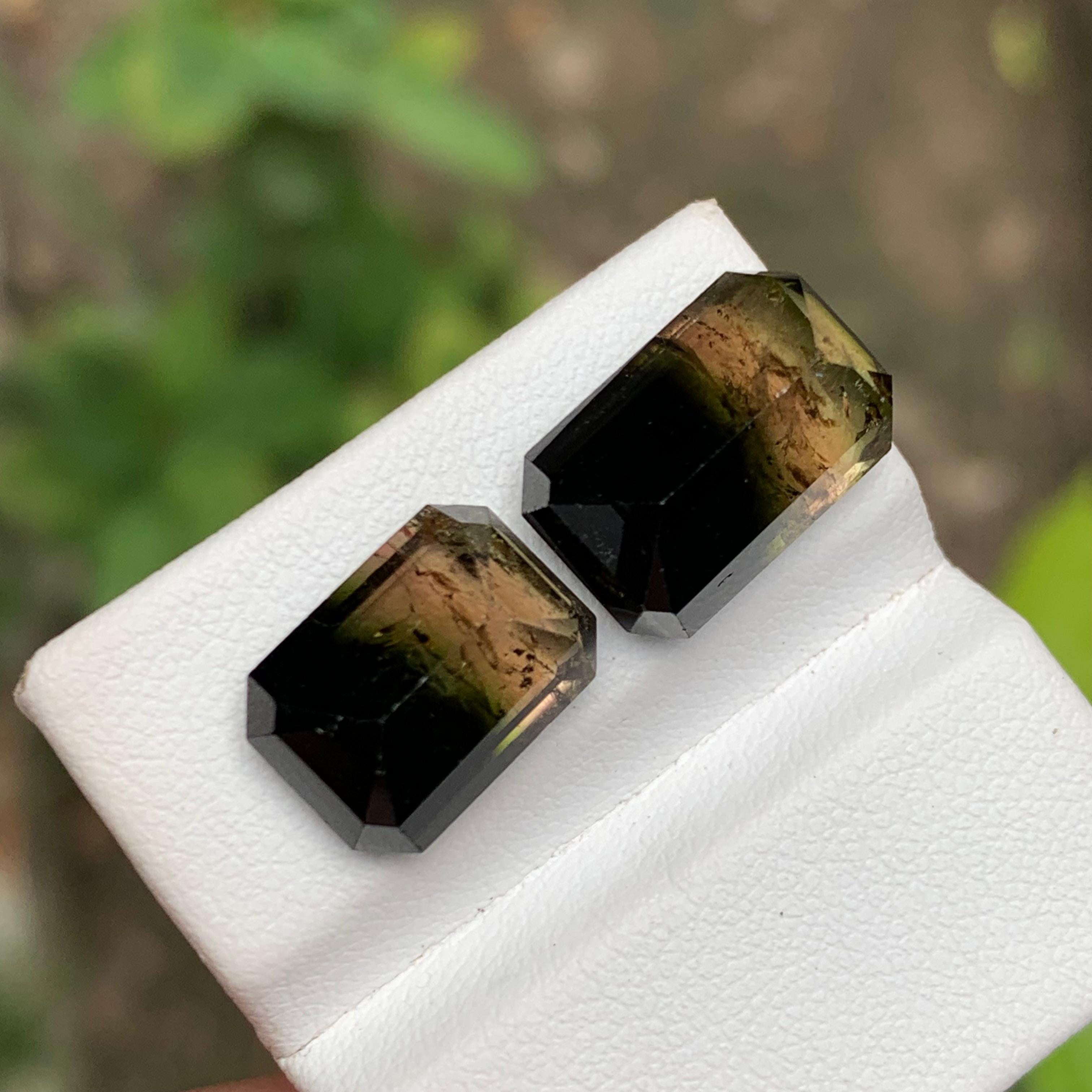Femenino o masculino Tricolor Turmalina Natural Piedras Preciosas 15.90 Ct Corte Esmeralda  Pendientes, Joyas en venta