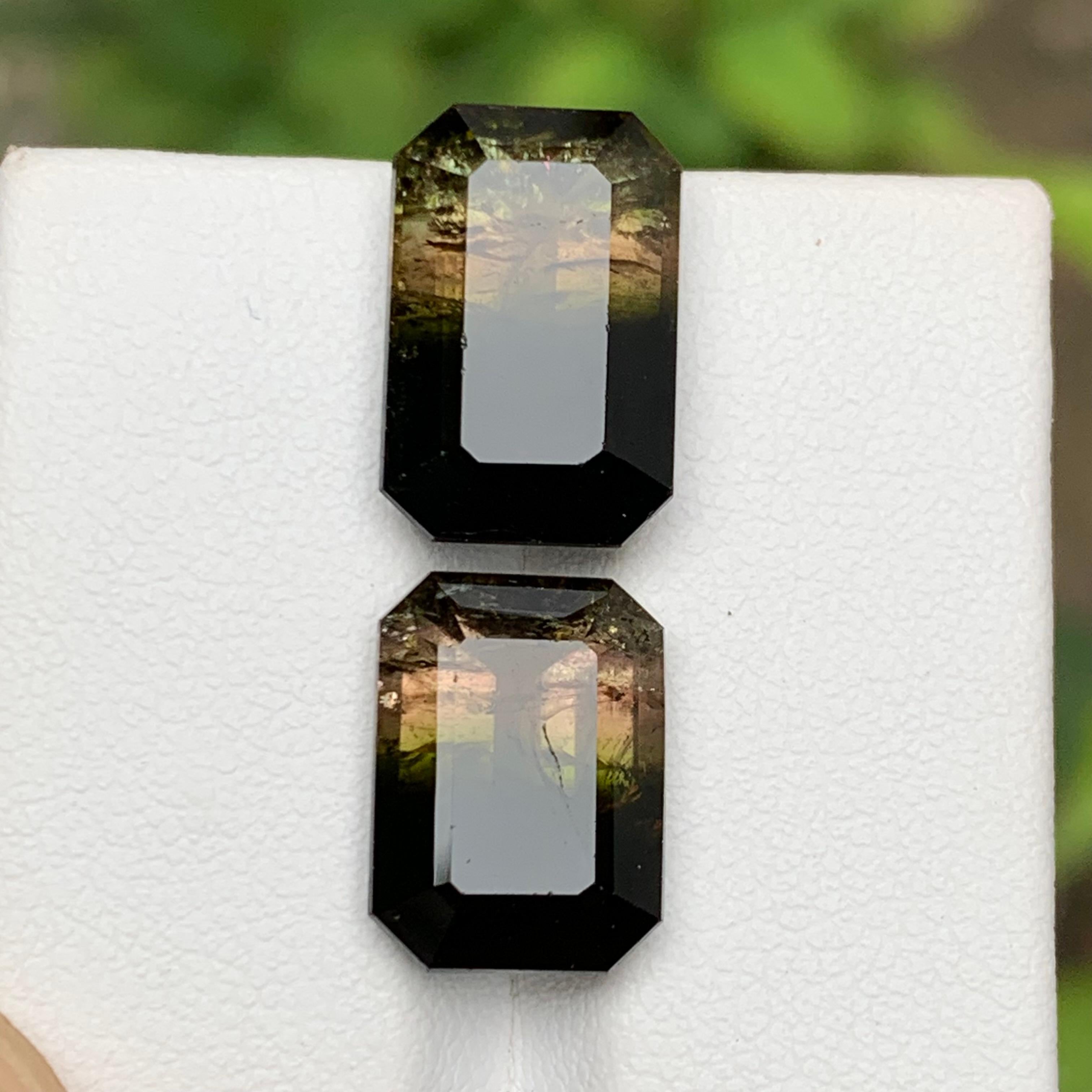 Tricolor Turmalina Natural Piedras Preciosas 15.90 Ct Corte Esmeralda  Pendientes, Joyas en venta 1
