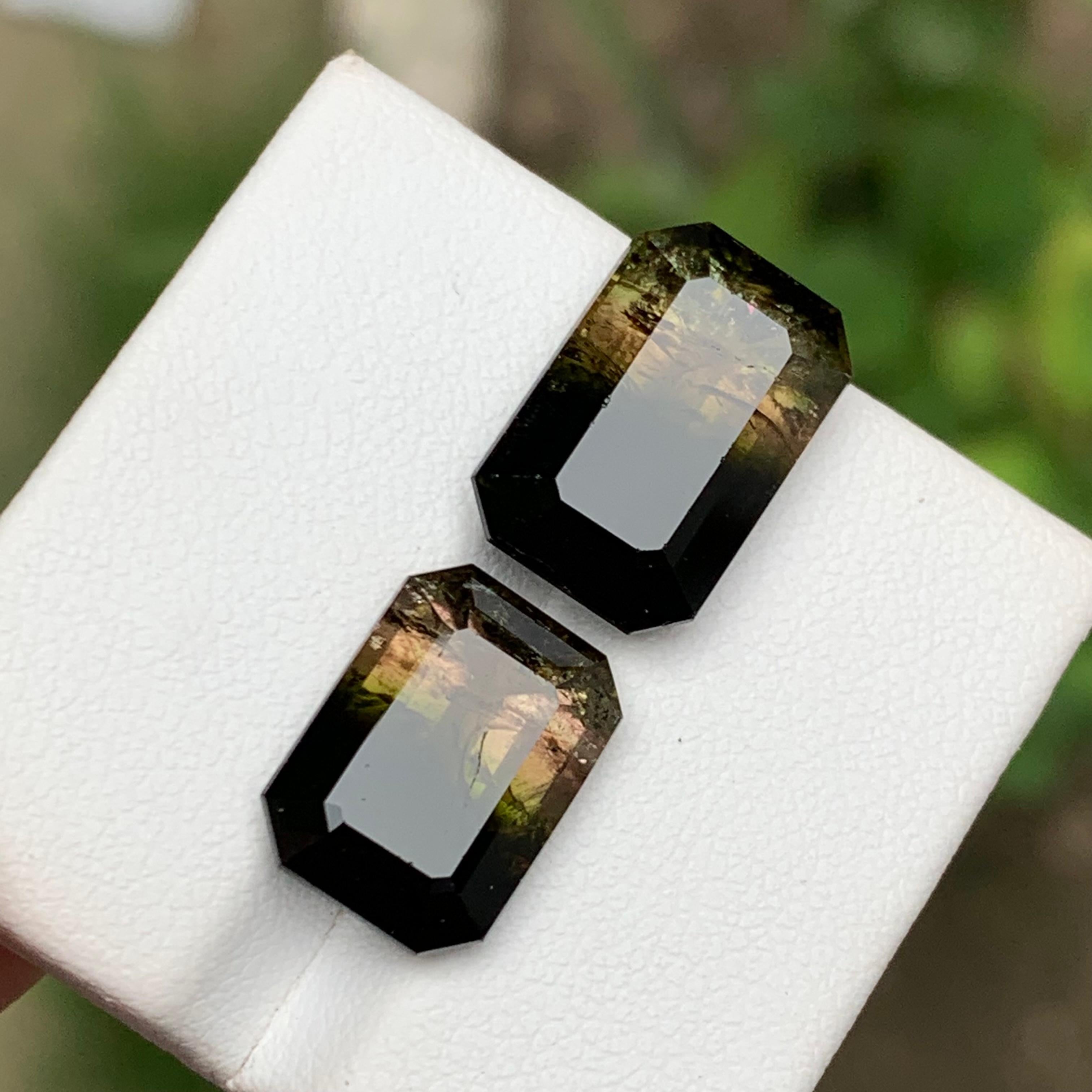 Tricolor Turmalina Natural Piedras Preciosas 15.90 Ct Corte Esmeralda  Pendientes, Joyas en venta 2